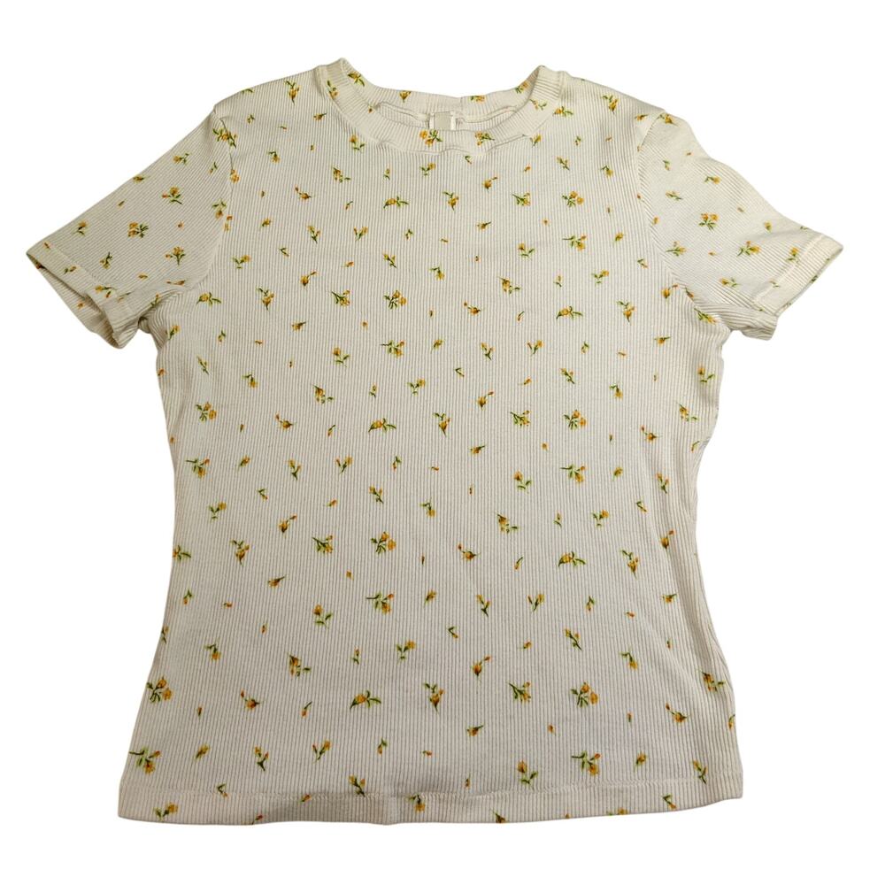 Skims Cotton Ribbed Baby T Shirt Marigold Yellow Ditsy Floral Small Cottagecore